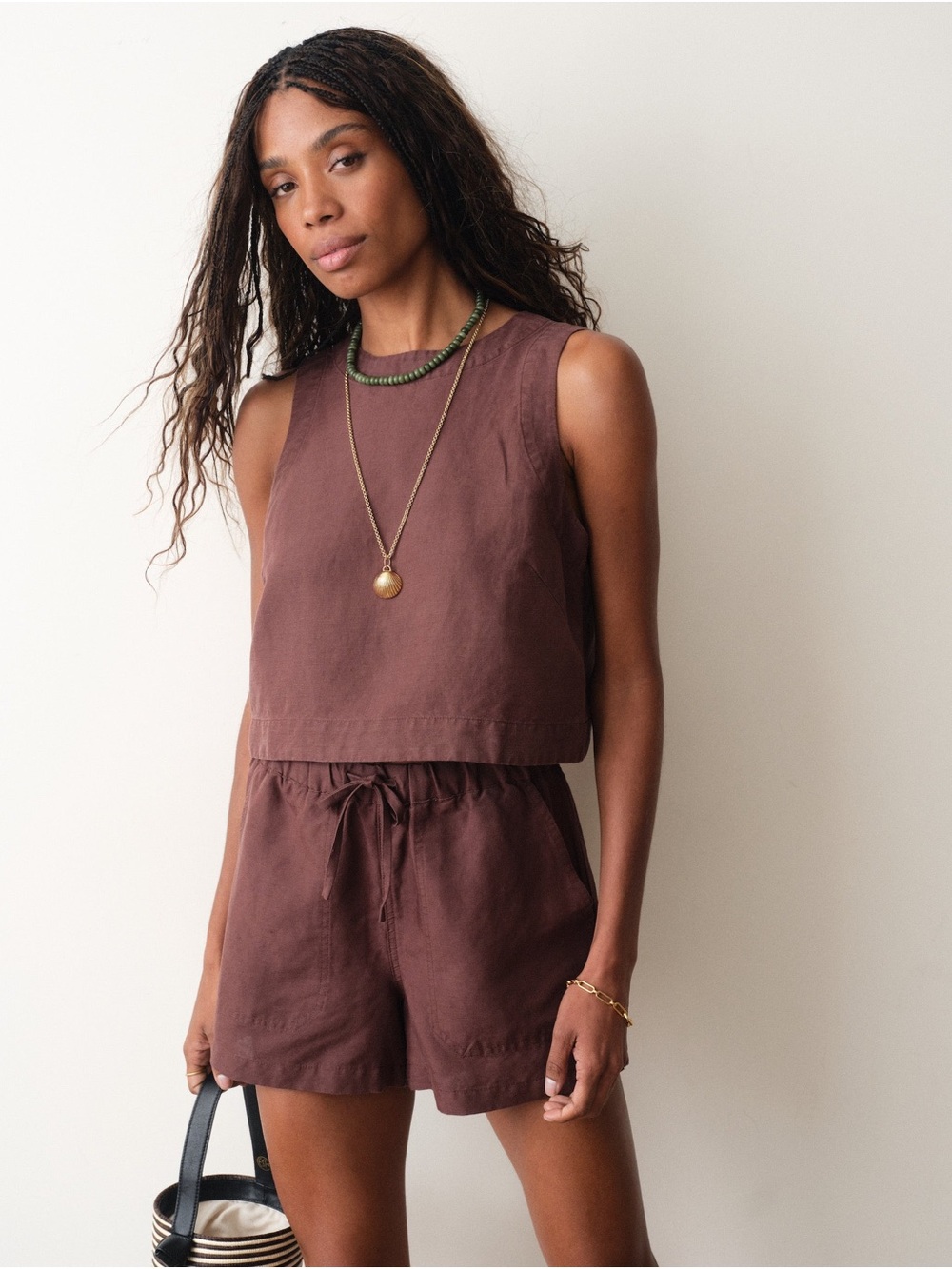 Marine Layer Quinn Linen Tank Chocolate Brown Size S NWT